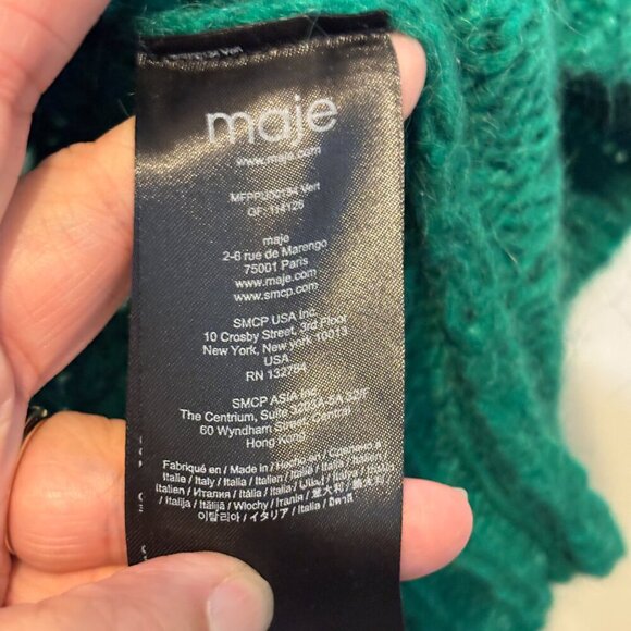 Maje Mohair Blend Green Crew Neck Crochet Long Sleeve Sweater - Picture 9 of 10